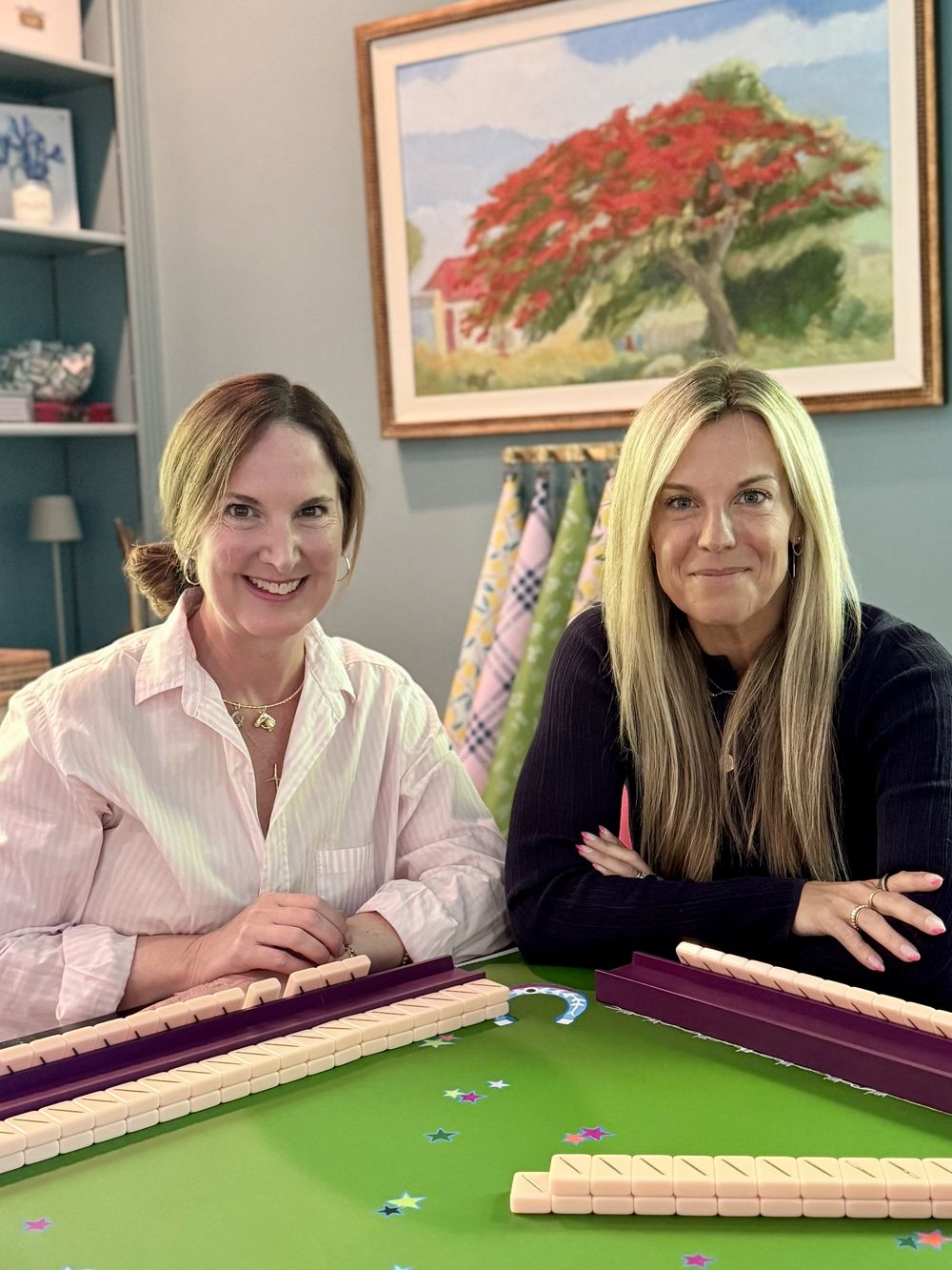 Liz and Leigh at the mahjong table